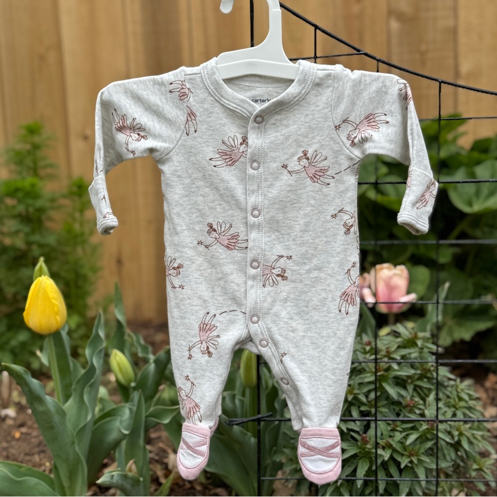 Gray Baby One Piece with Pink Accents